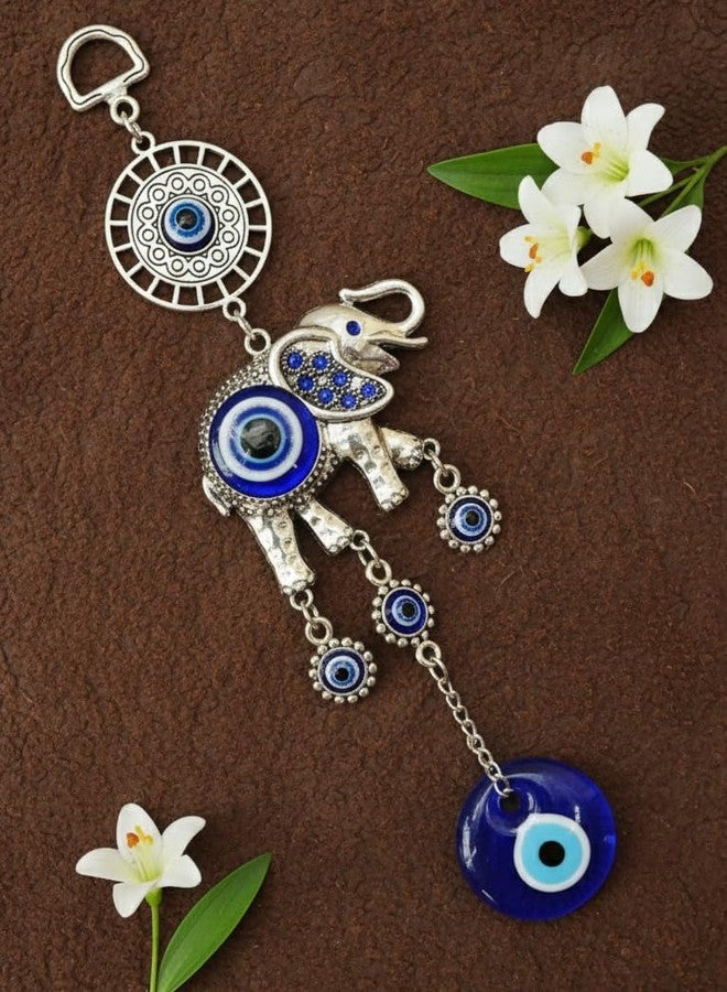 ARTISKRITI Metal Evil Eye Hanging for Main Entrance Door Decoration Nazar Battu Wall Hanging for Home Protection, Elephant Blue - Image 1